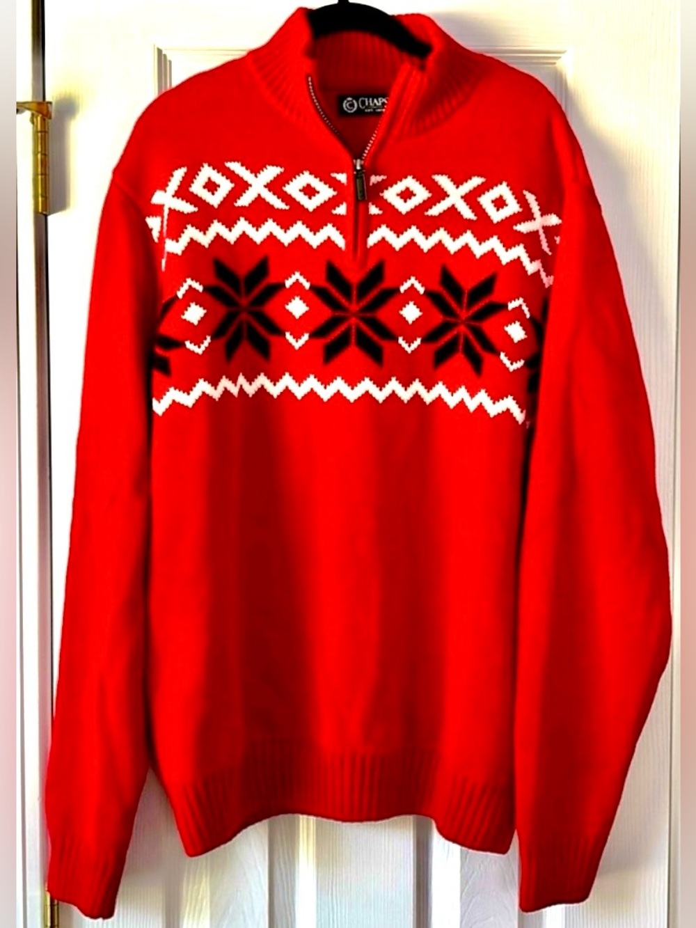 CHAPS Holiday Winter Half Quarter Zip Up Sweater Large Red